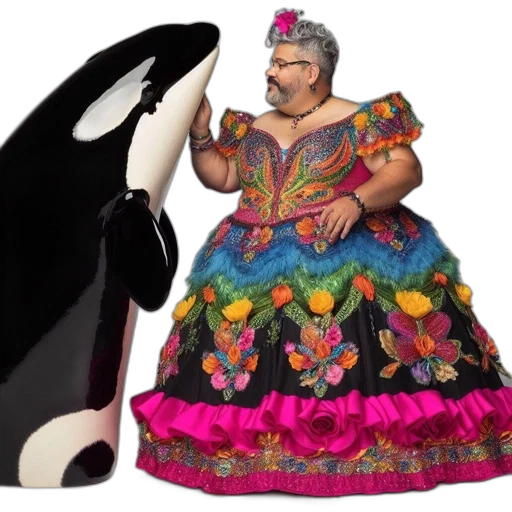 dress, animal, man, wearing, vibrantly, patterned, gown, touches transparent PNG cut-out