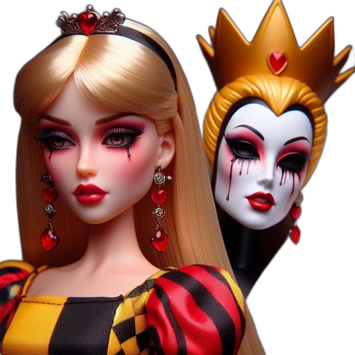 3d render, concept art, photorealistic, fantasy art, two, alice, wonderland-inspired, dolls transparent PNG cut-out