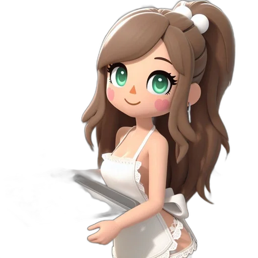 dress, staff, face, jewelry, cartoon, pixel art, anime, 3d render transparent PNG cut-out