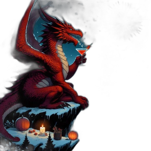 dragon, creature, concept art, fantasy art, comic book art, pixel art, red, snowy transparent PNG cut-out
