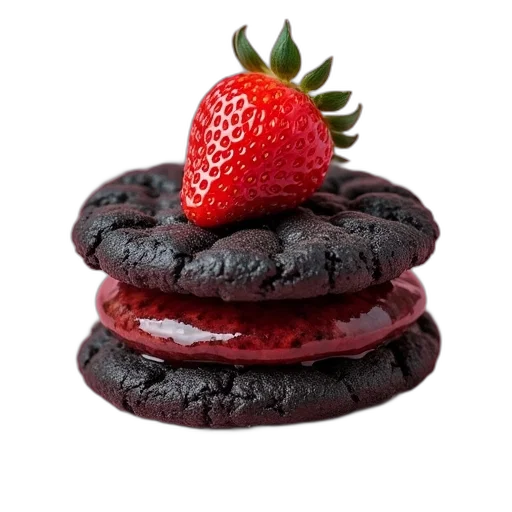 food, crown, photorealistic, 3d render, black, ore, cookie, strawberry transparent PNG cut-out