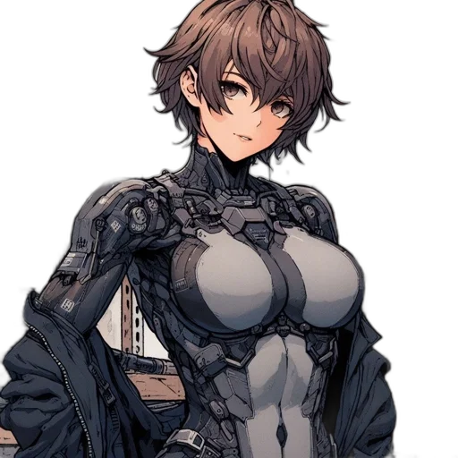 dress, robot, weapon, concept art, pixel art, cyberpunk, anime, dark transparent PNG cut-out