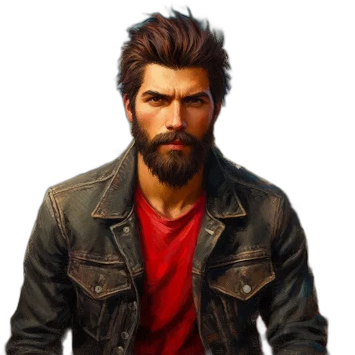 jacket, face, hair, concept art, photorealistic, 3d render, comic book art, red transparent PNG cut-out