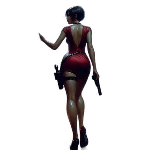 weapon, dress, staff, concept art, cyberpunk, pixel art, 3d render, red transparent PNG cut-out