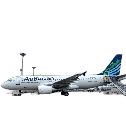 staff, 3d render, photorealistic, white, airplane, words, air, busan transparent PNG cut-out
