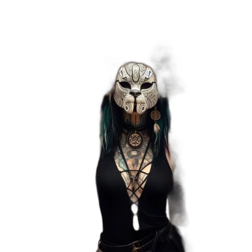 mask, dress, creature, face, fantasy art, concept art, cyberpunk, comic book art transparent PNG cut-out