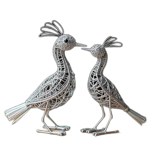 jewelry, pair, wire, sculptures, resembling, two, birds, one transparent PNG cut-out