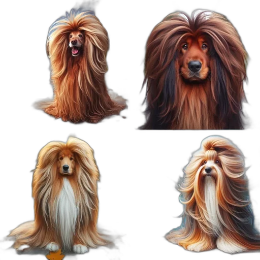 hair, animal, photorealistic, concept art, watercolor, 3d render, series, four transparent PNG cut-out
