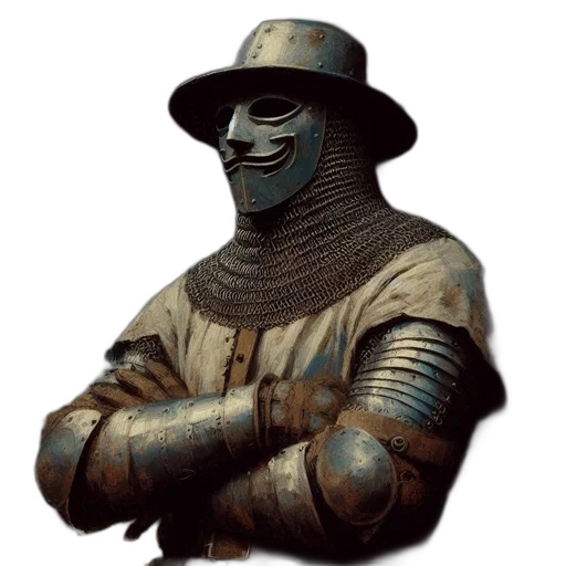 mask, robot, staff, hat, concept art, fantasy art, pixel art, comic book art transparent PNG cut-out