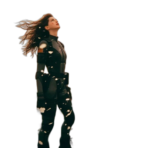 jacket, hair, dress, cyberpunk, concept art, outer space, woman, stands transparent PNG cut-out