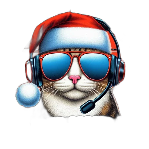 cartoon, image, showcases, cat, wearing, santa, hat, sunglasses transparent PNG cut-out