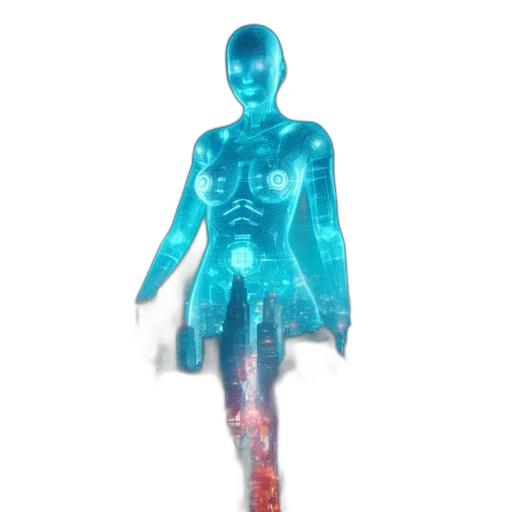 robot, dress, creature, jacket, 3d render, vaporwave, concept art, cyberpunk transparent PNG cut-out