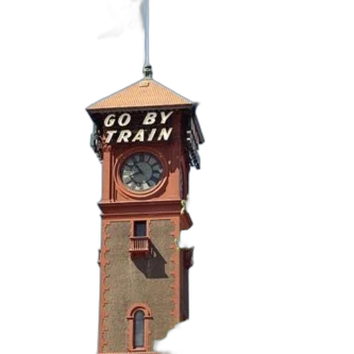 building, 3d render, clock, tower, words, train, featuring, american transparent PNG cut-out