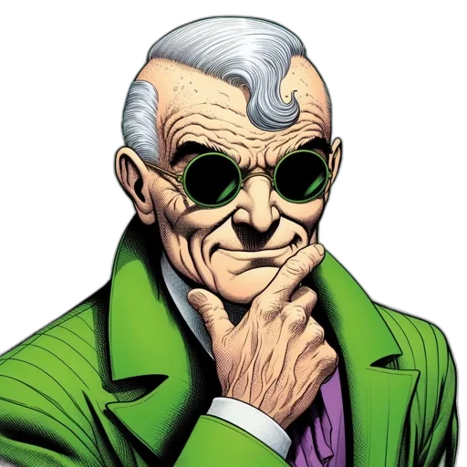 face, mask, jacket, comic book art, concept art, green, elderly, gentleman transparent PNG cut-out