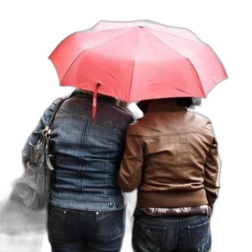 umbrella, jacket, hat, photorealistic, 3d render, rain, red, two transparent PNG cut-out