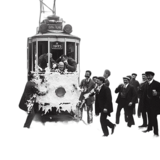 car, robot, staff, concept art, city street, 1995-labeled, tram, street transparent PNG cut-out