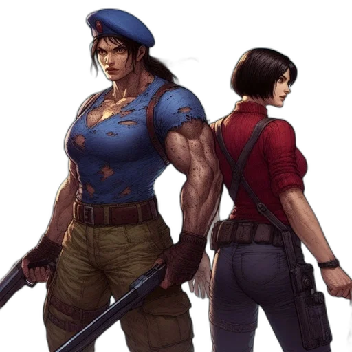 weapon, concept art, comic book art, fantasy art, cyberpunk, two, armed, women transparent PNG cut-out