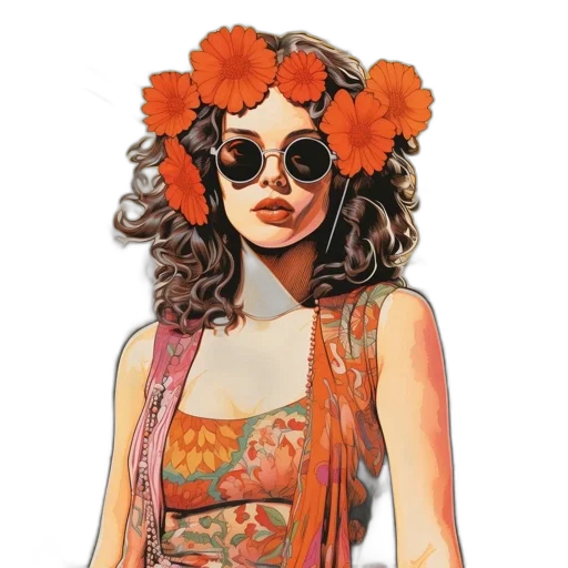 dress, flower, jewelry, face, watercolor, photorealistic, cartoon, concept art transparent PNG cut-out