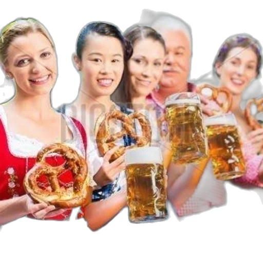 food, photorealistic, group, people, dressed, traditional, bavarian, attire transparent PNG cut-out