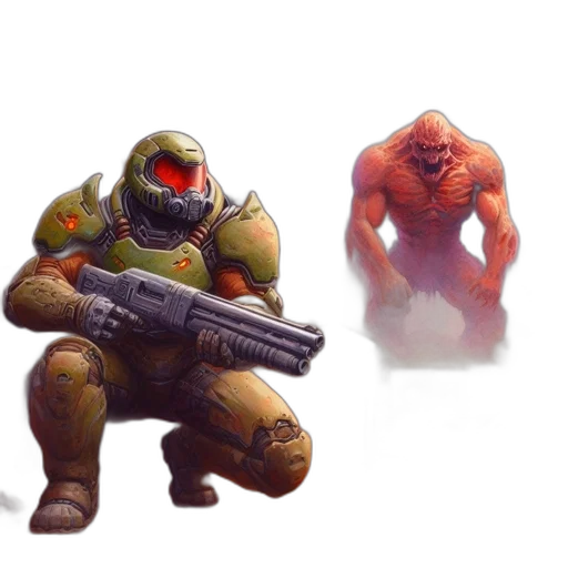 creature, concept art, pixel art, 3d render, fantasy art, red, armed, soldier transparent PNG cut-out
