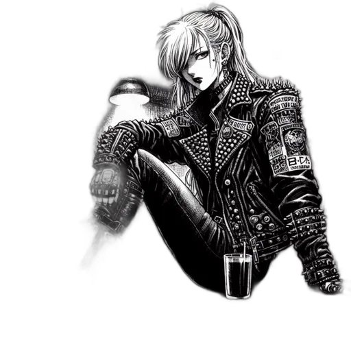 jacket, sword, weapon, robot, concept art, cyberpunk, fantasy art, comic book art transparent PNG cut-out