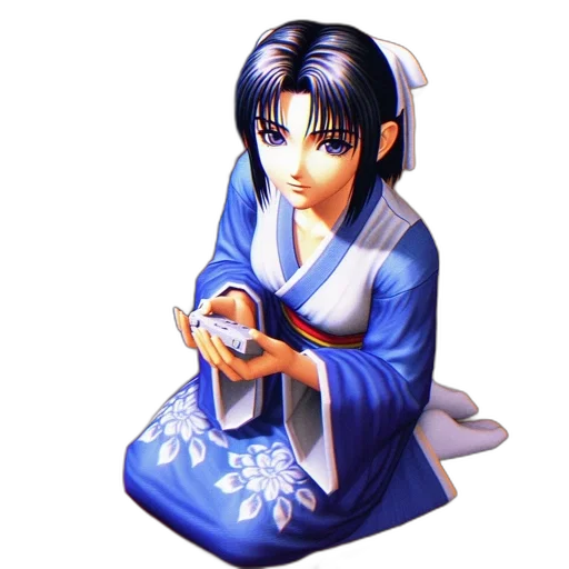 pixel art, concept art, photorealistic, vaporwave, blue, traditional, japanese, girl transparent PNG cut-out