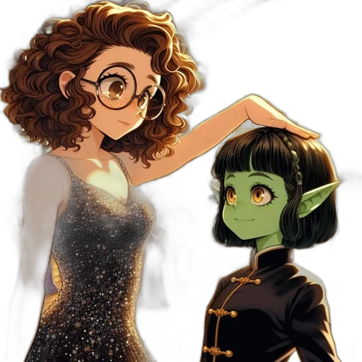 dress, concept art, comic book art, cartoon, fantasy art, outer space, green, two transparent PNG cut-out