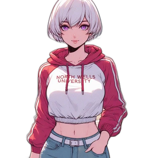 jacket, dress, robot, weapon, anime, pixel art, cyberpunk, cartoon transparent PNG cut-out