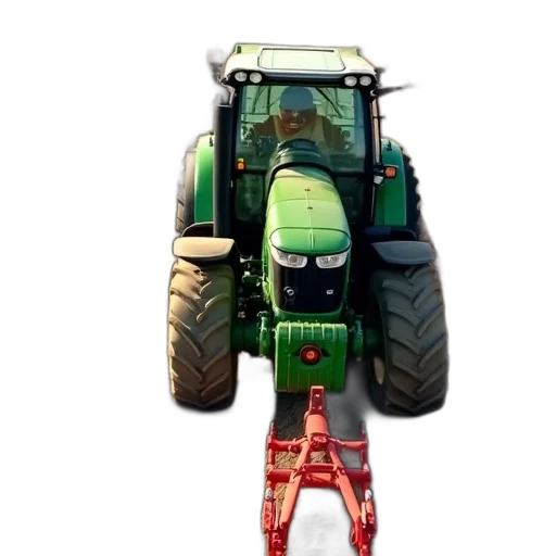 weapon, green, tractor, red, attachment, plowing, field, leaving transparent PNG cut-out