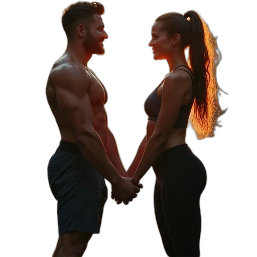 3d render, photorealistic, concept art, oil painting, two, men, women, holding transparent PNG cut-out
