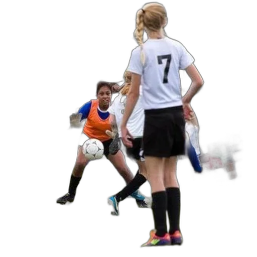 female, soccer, player, orange, jersey, about, kick, ball transparent PNG cut-out
