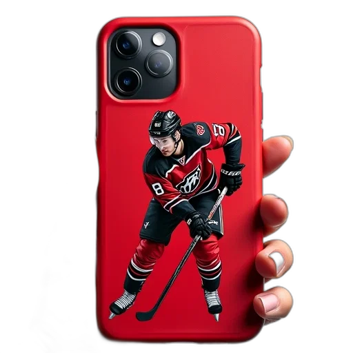 red, black, iphone, case, detailed, illustration, hockey, player transparent PNG cut-out