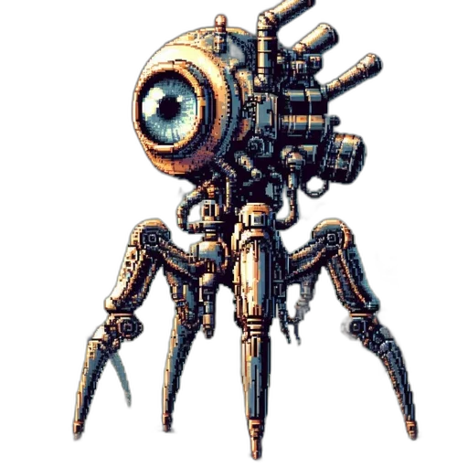 robot, weapon, creature, animal, pixel art, concept art, cyberpunk, 3d render transparent PNG cut-out