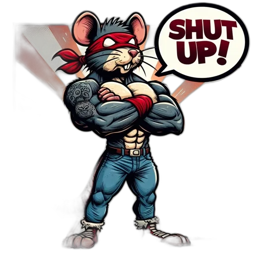 pixel art, concept art, comic book art, 3d render, anthropomorphic, mouse, muscles, wears transparent PNG cut-out