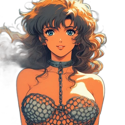 dress, anime, vaporwave, fantasy art, comic book art, fire, pastel, golden transparent PNG cut-out