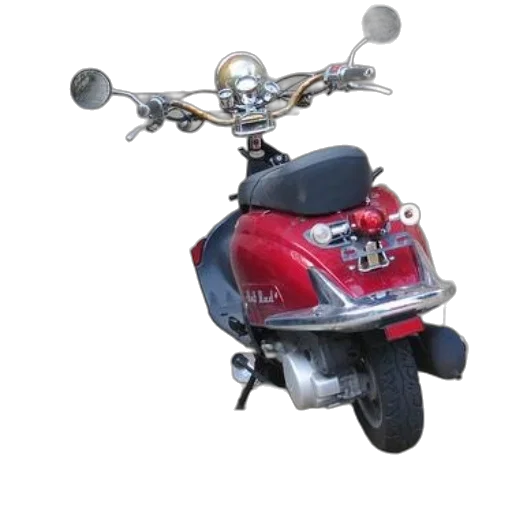 weapon, robot, 3d render, photorealistic, concept art, red, scooter, chrome transparent PNG cut-out