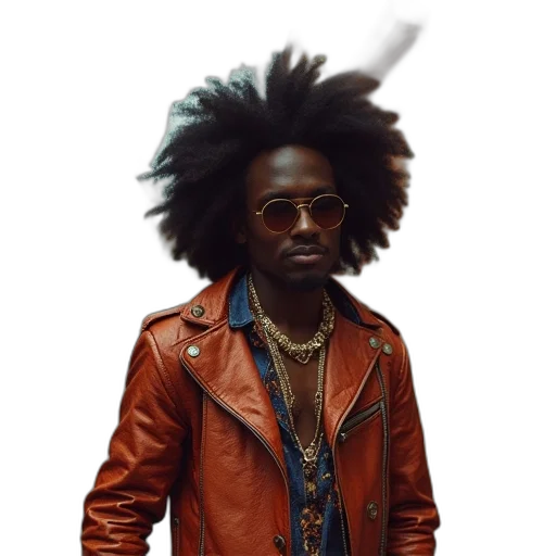 jacket, hair, staff, crown, photorealistic, concept art, cartoon, ghanaian transparent PNG cut-out
