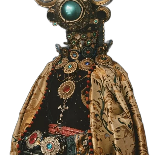 robot, mask, jacket, dress, concept art, 3d render, outer space, figure transparent PNG cut-out