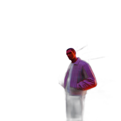 jacket, staff, umbrella, robot, vaporwave, 3d render, concept art, photorealistic transparent PNG cut-out