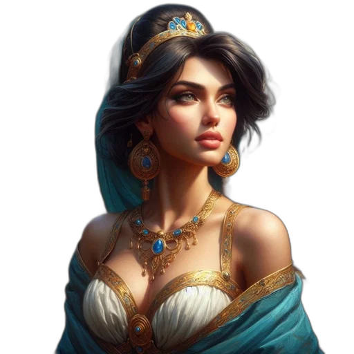 jewelry, crown, face, dress, fantasy art, concept art, photorealistic, oil painting transparent PNG cut-out