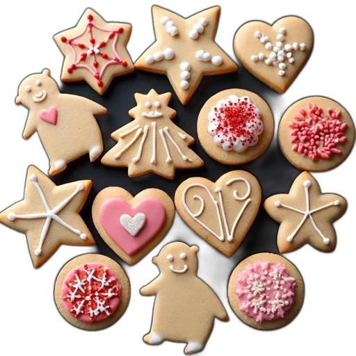 food, collection, variously, shaped, sized, cookies, spread, out transparent PNG cut-out