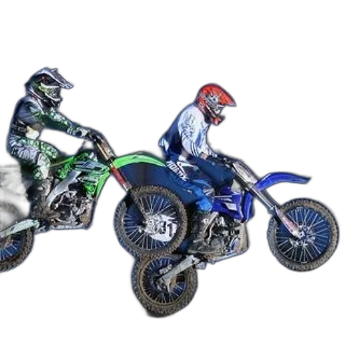 3d render, concept art, two, motocross, riders, racing, dirt, tracks transparent PNG cut-out