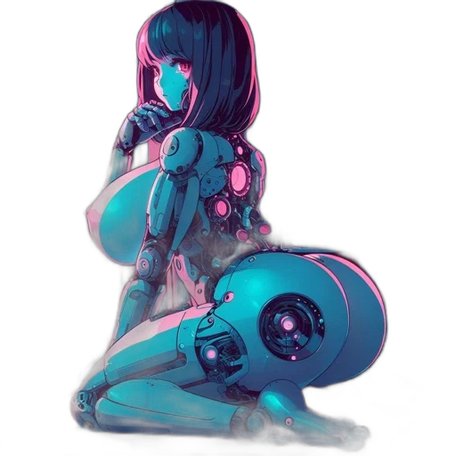 robot, dress, weapon, bottle, cyberpunk, concept art, vaporwave, fantasy art transparent PNG cut-out