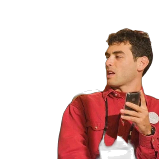 jacket, staff, face, furniture, red, man, shirt, holding transparent PNG cut-out