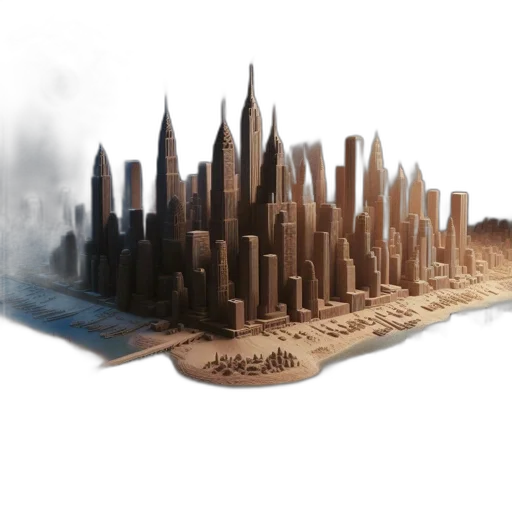 concept art, 3d render, fantasy art, photorealistic, fog, city street, earth tones, impressive transparent PNG cut-out