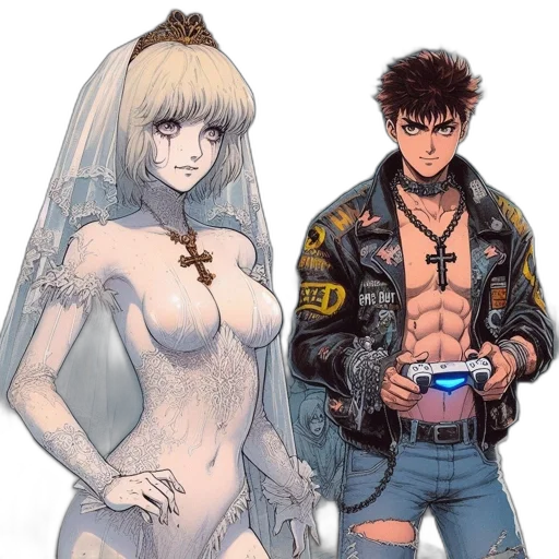 jacket, dress, robot, cyberpunk, concept art, anime, pixel art, outer space transparent PNG cut-out