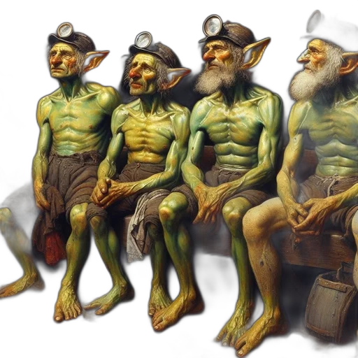 concept art, fantasy art, oil painting, comic book art, underwater, four, elderly, beings transparent PNG cut-out