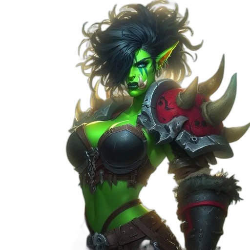 concept art, fantasy art, comic book art, green, armored, woman, vivid, skin transparent PNG cut-out