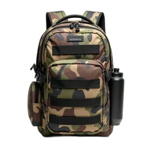 weapon, jacket, 3d render, camouflage, backpack, large, main, compartment transparent PNG cut-out