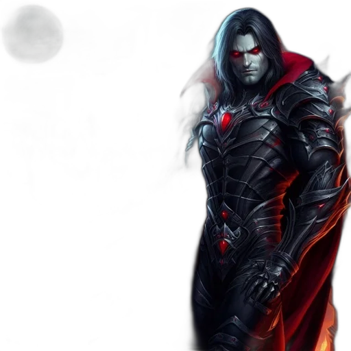 concept art, fantasy art, comic book art, 3d render, red, dark, mysterious, figure transparent PNG cut-out